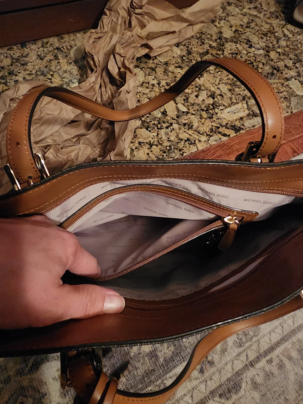 Michael Kors Brown Logo Tote with Tan Leather Trim